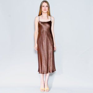 vince brown silk dress New Fashion Acetate Satin Midi Dress Vince Women's Slip Dress (T360001)
